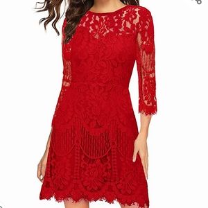 Red Floral Lace Cocktail Dress